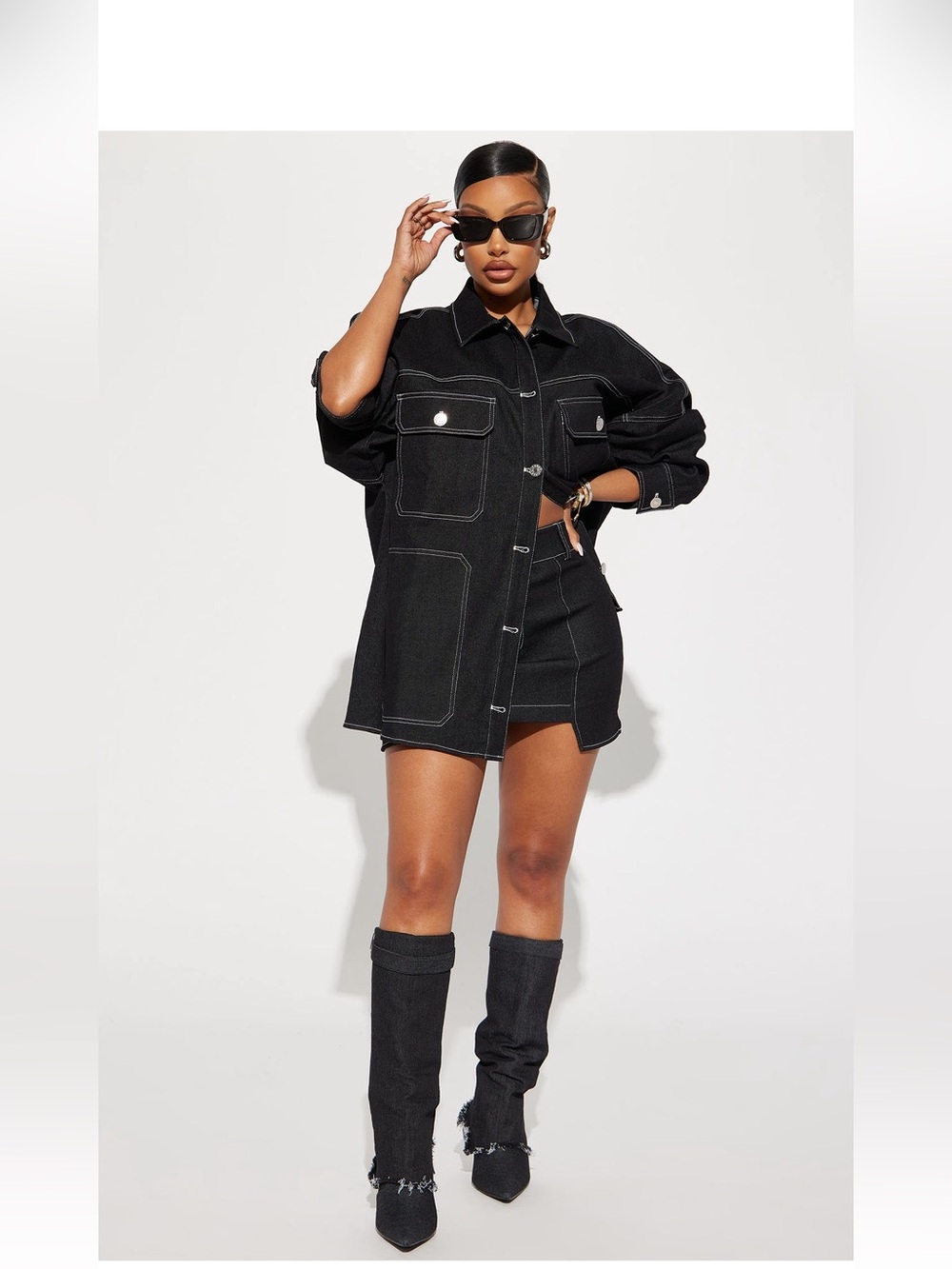 Fashion Nova Super Babe Denim Skirt Set in Black Wash